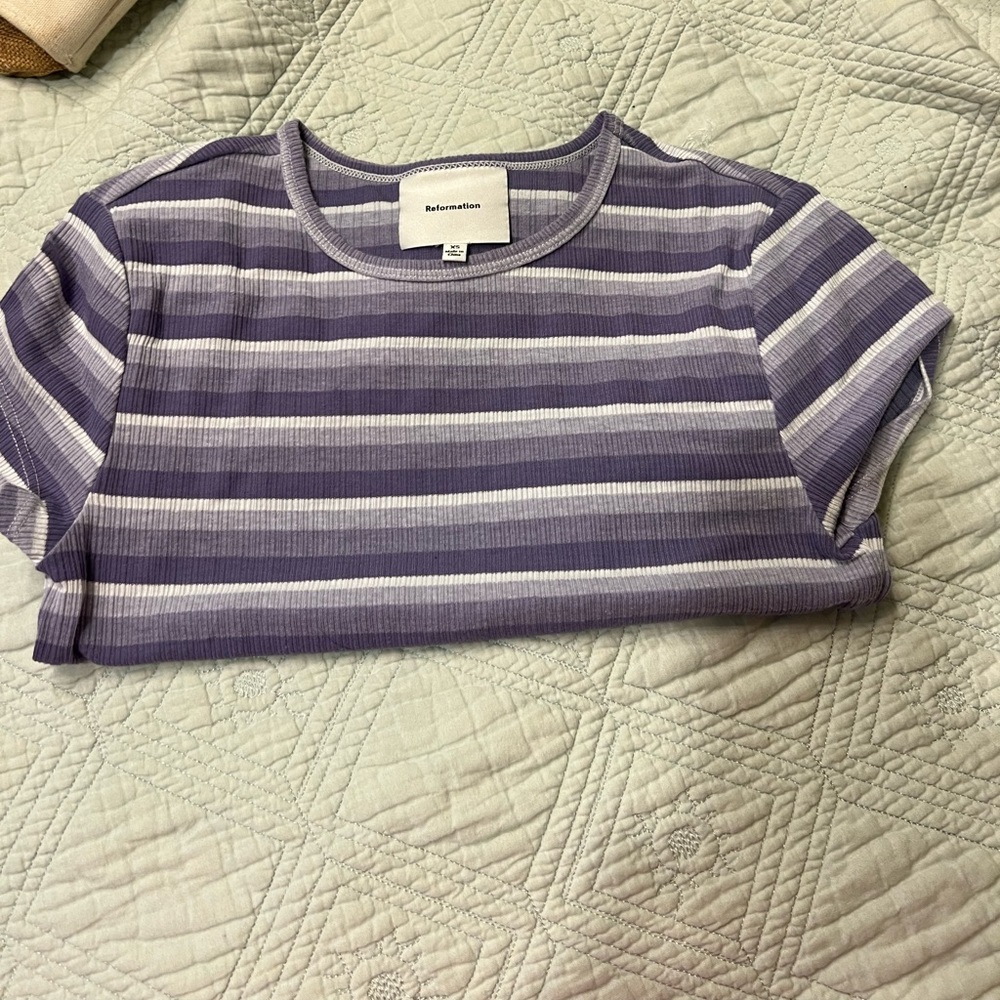 Reformation Lavender and White Striped Top